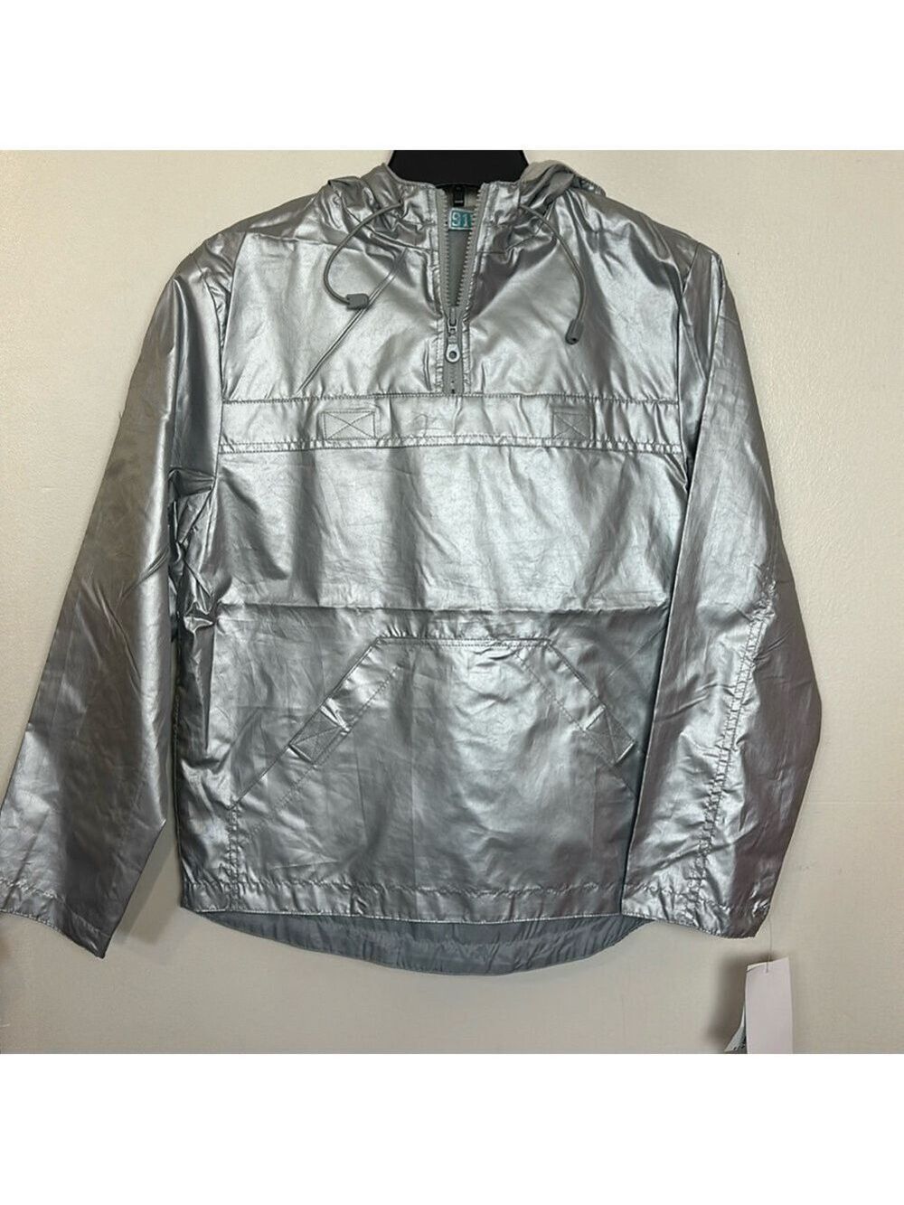 New Look Metallic Silver Water Resistant Pullover Hooded Windbreaker Jacket